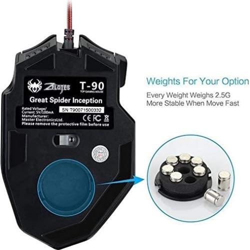 Ratón Gaming Zelotes T90 USB 9200 DPI Ergonómico Negro