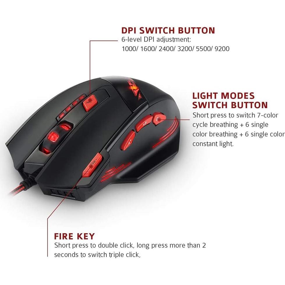 Ratón Gaming Zelotes T90 USB 9200 DPI Ergonómico Negro