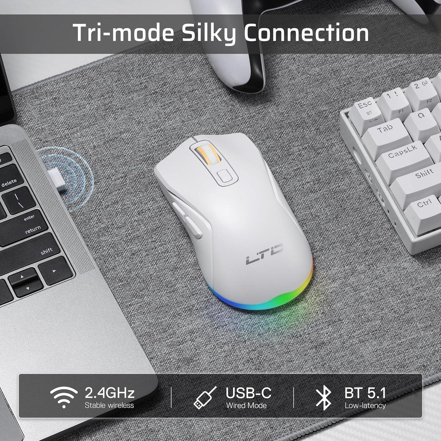 Ratón Gaming Inalámbrico LTC GM025 12000 DPI RGB Blanco