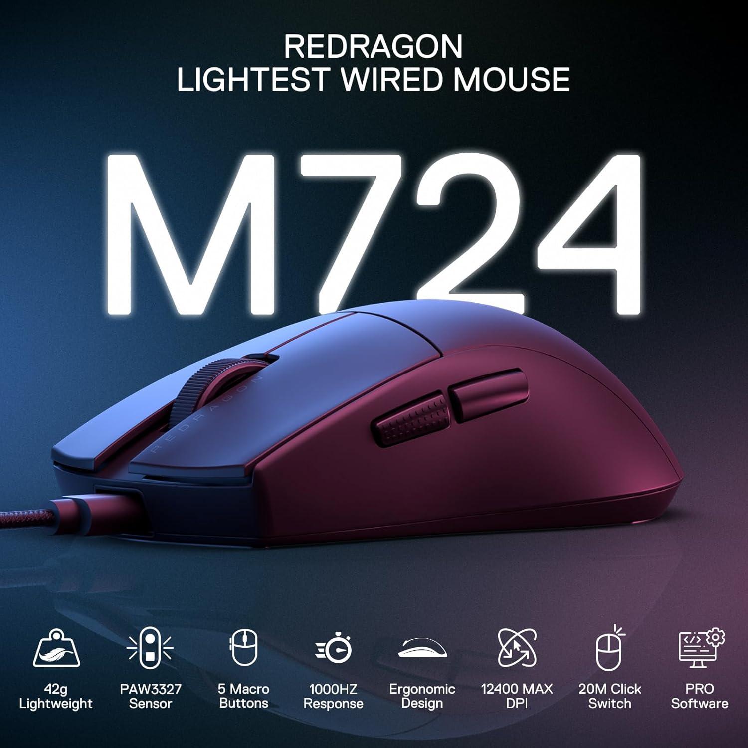 Redragon M724 Ratón Gaming Con Cable 12,400 DPI Negro