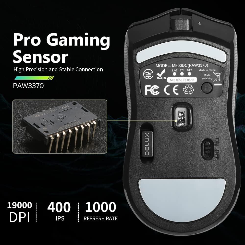 DeLUX M800PRO Ratón Gaming Inalámbrico 19000DPI Negro