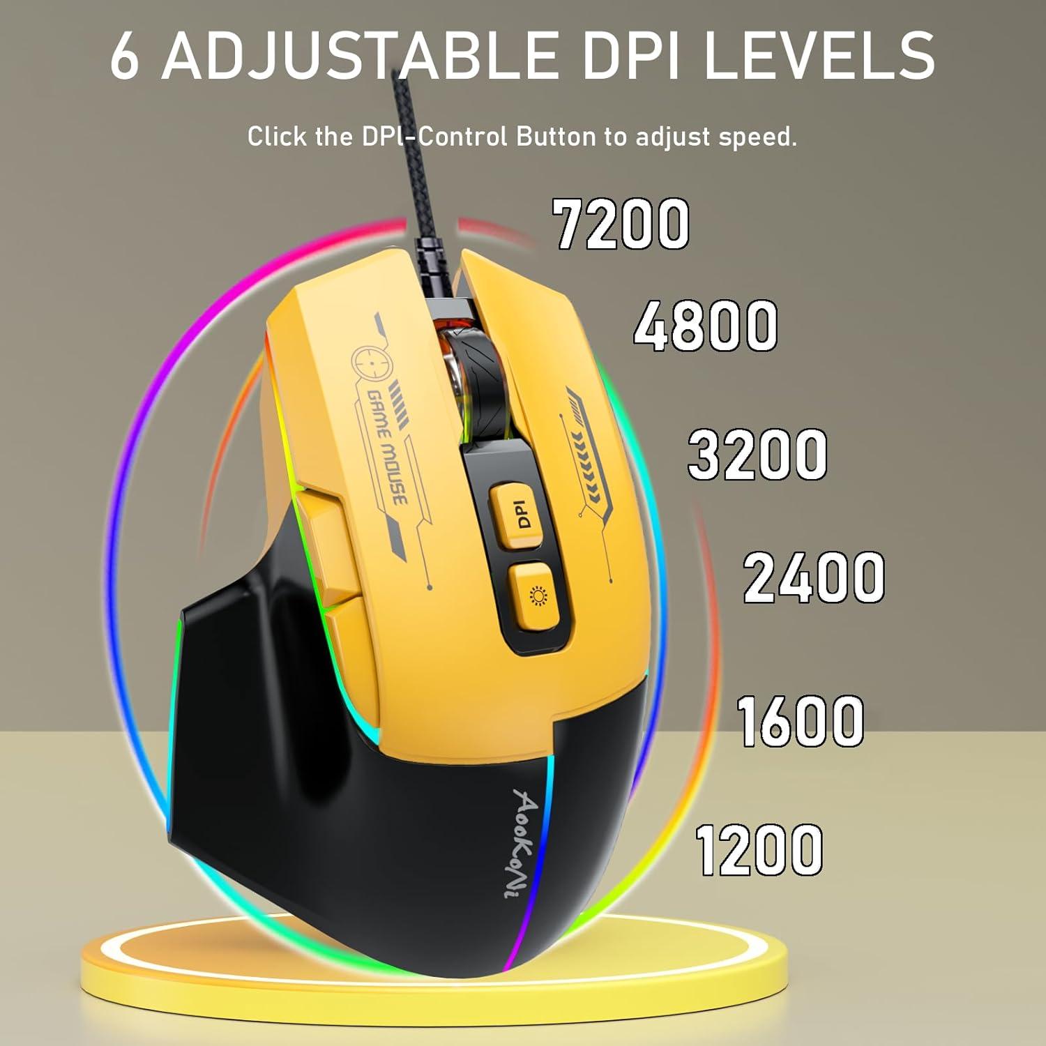 Ratón para Juegos AooKoNi WF-05 Ergonómico RGB 7200 DPI