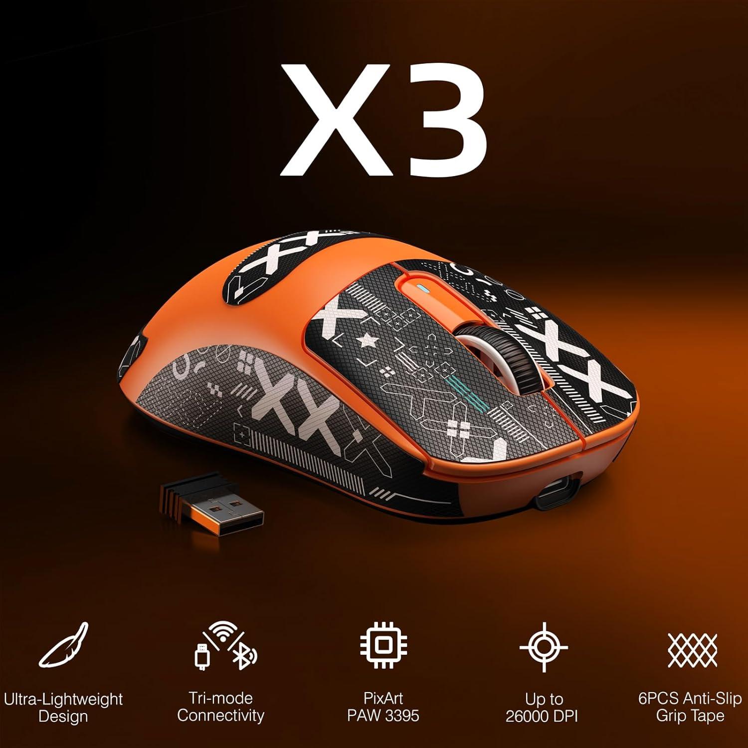 Ratón Gaming Inalámbrico ATTACK SHARK X3 26K DPI Naranja