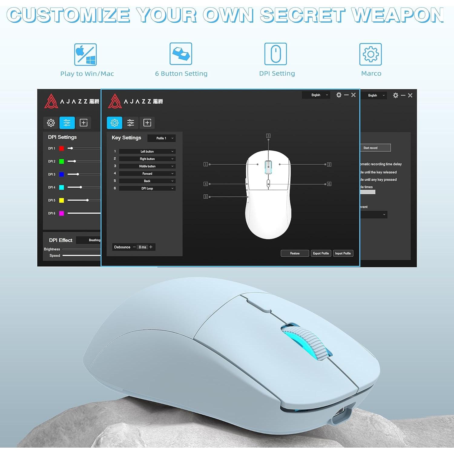 Ratón Gaming Inalámbrico Attack Shark AJ199 26000 DPI