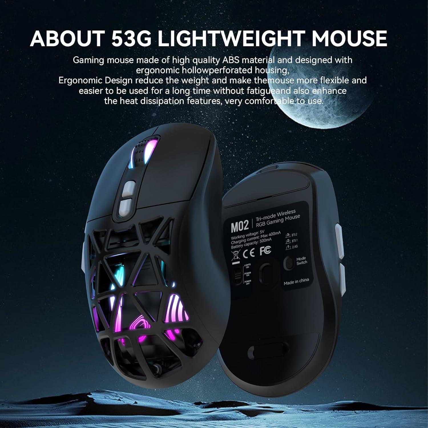 Ratón Gaming Inalámbrico FD M02 RGB 10000 DPI Recargable