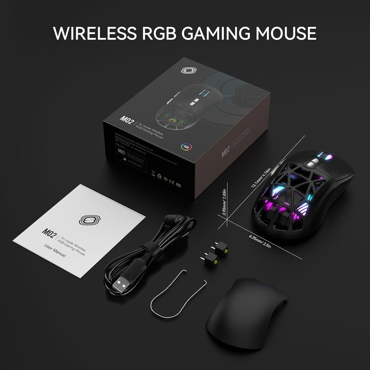 Ratón Gaming Inalámbrico FD M02 RGB 10000 DPI Recargable
