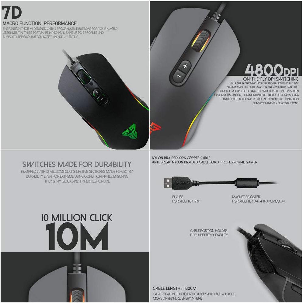 Ratón Gaming FANTECH X9 RGB 7 Botones 4800 DPI Negro