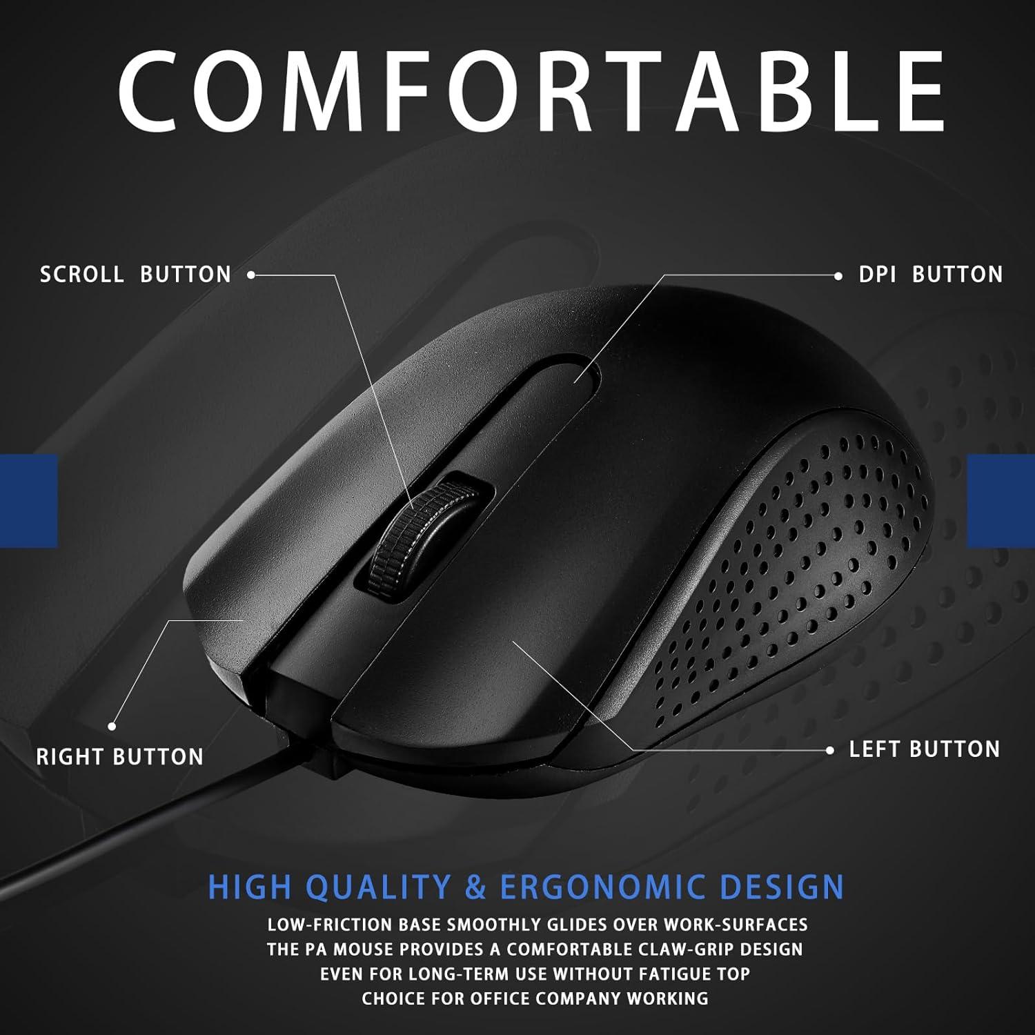 Hoteam 12 Ratones de Computadora USB Ergonómicos Negros