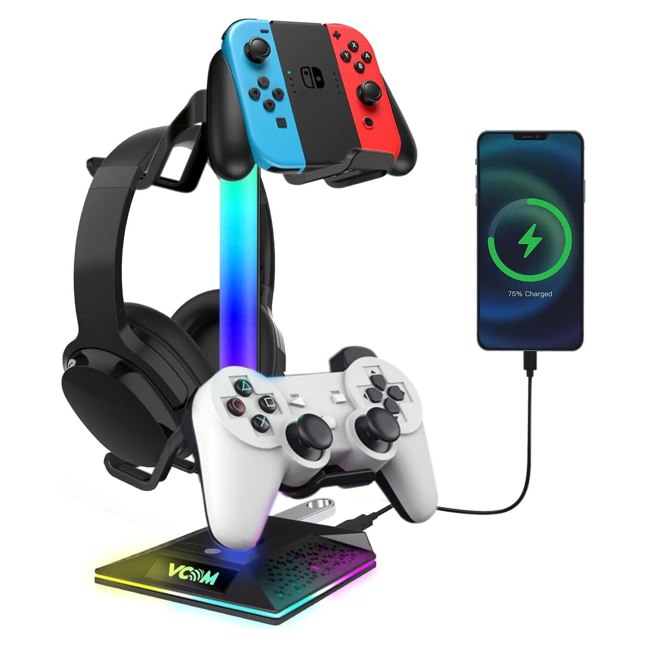 Soporte para Auriculares Gaming RGB Vcom con 2 Puertos USB