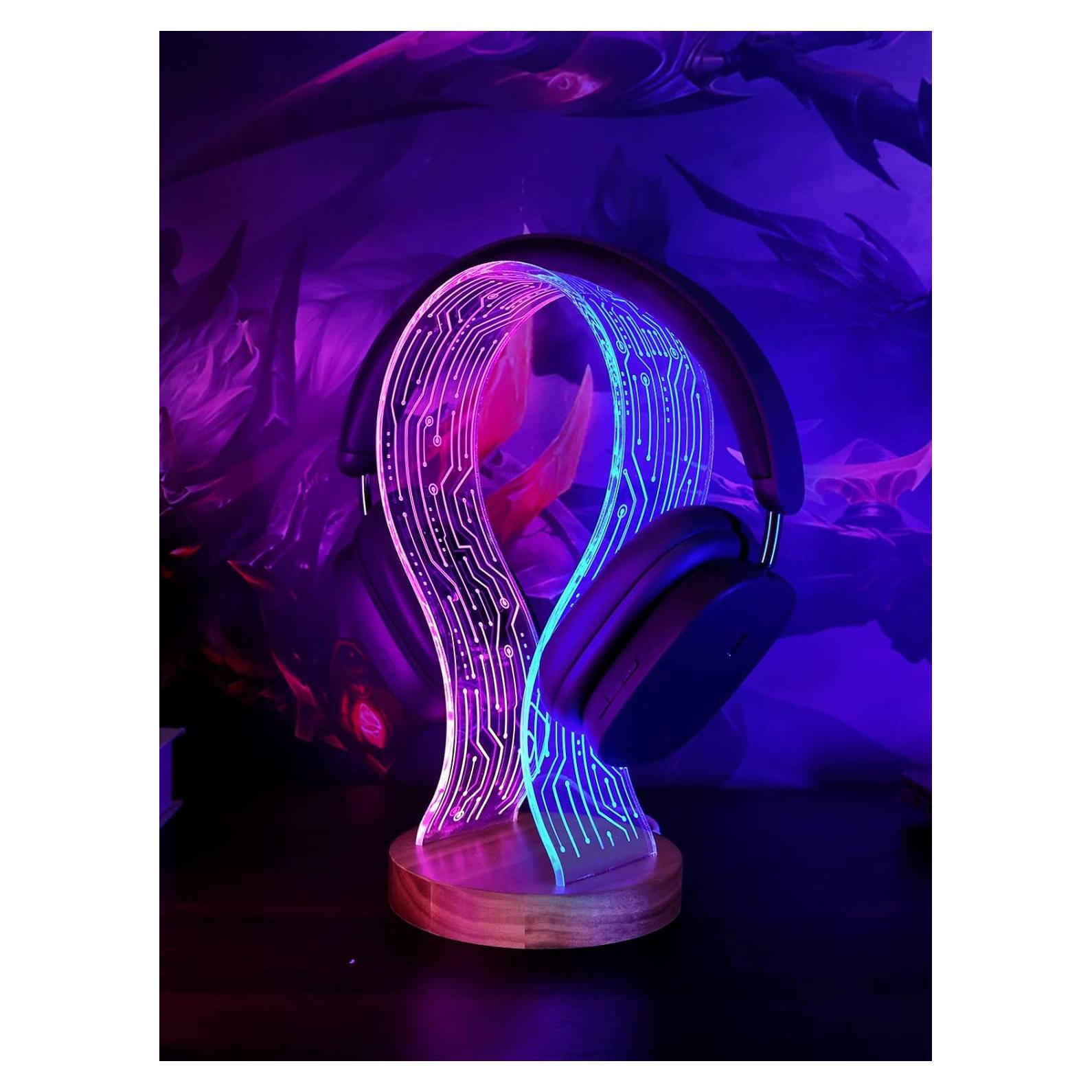 Soporte para Auriculares YuanDian de Madera con Luz LED