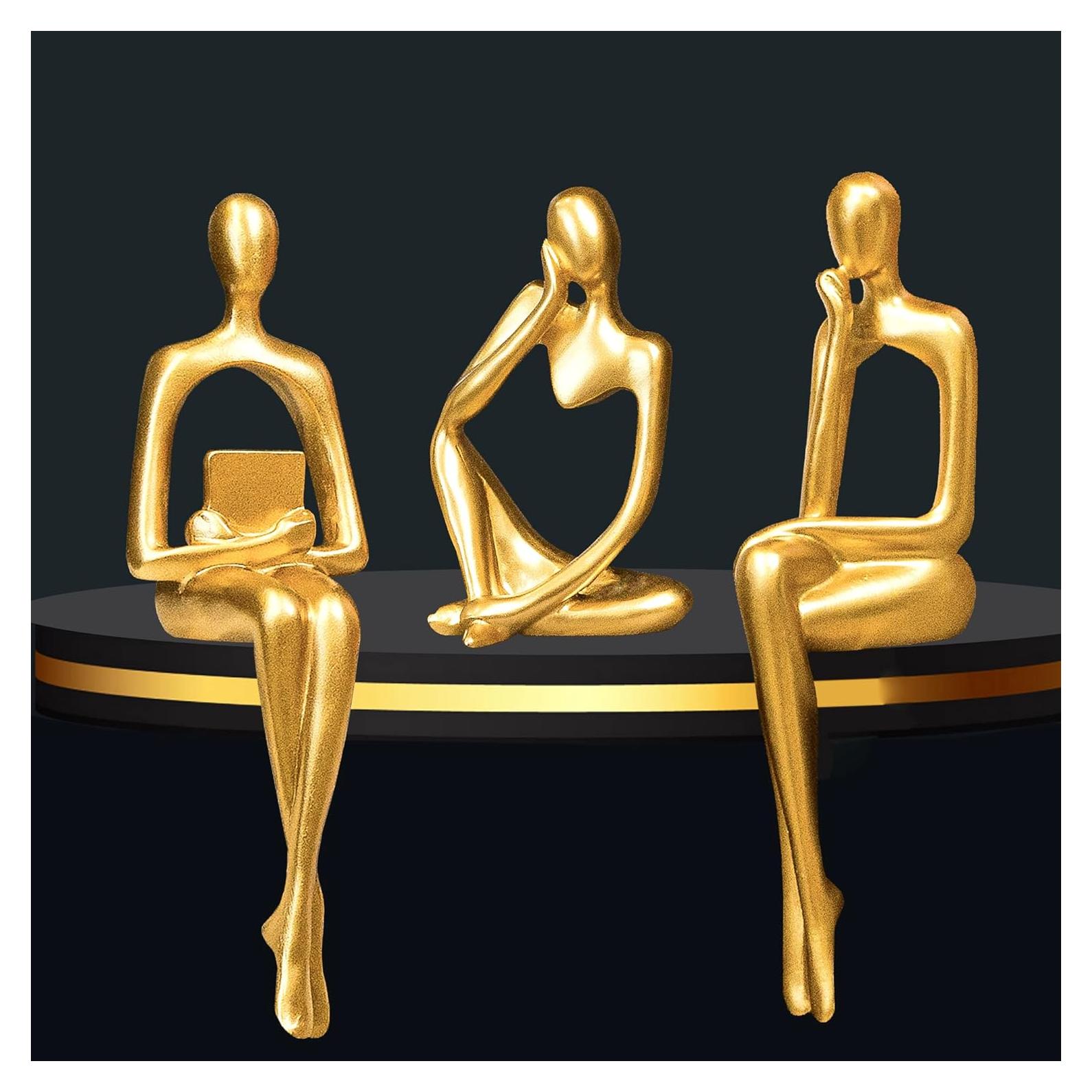 Estatuas Pensadoras Doradas Prettidecor - Juego de 3 Piezas