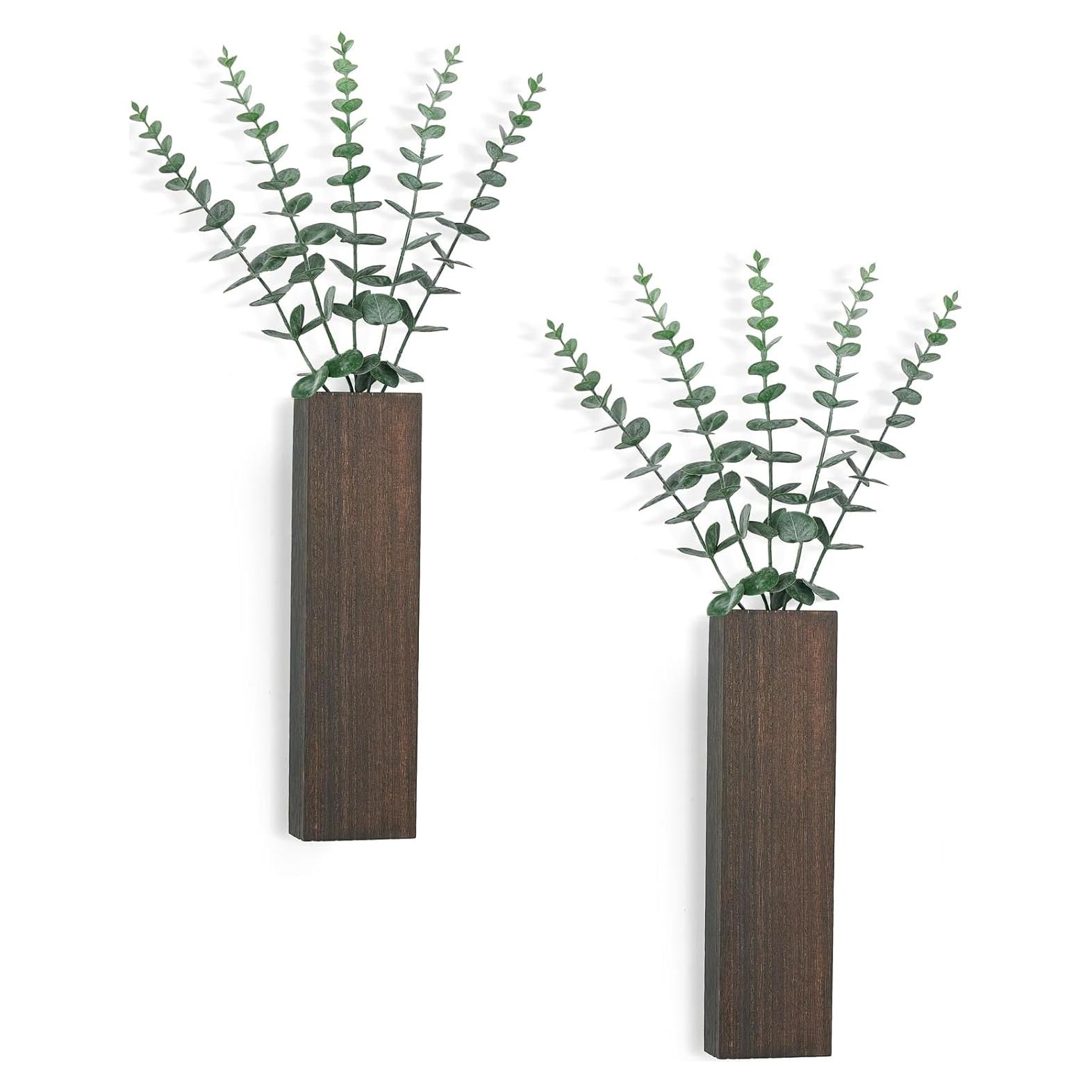 Macetero de Madera Dahey 2 Piezas con Eucalipto Artificial