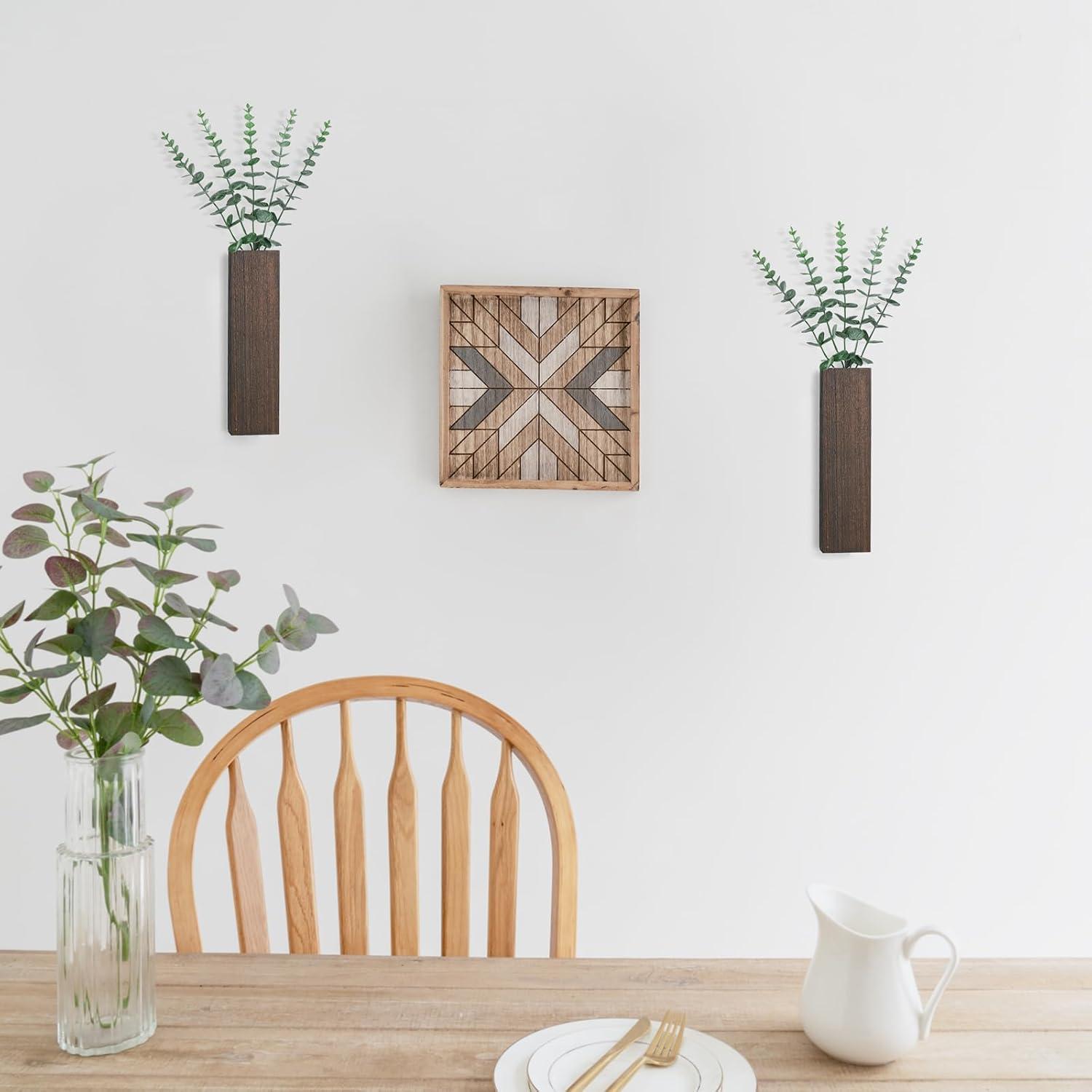 Macetero de Madera Dahey 2 Piezas con Eucalipto Artificial