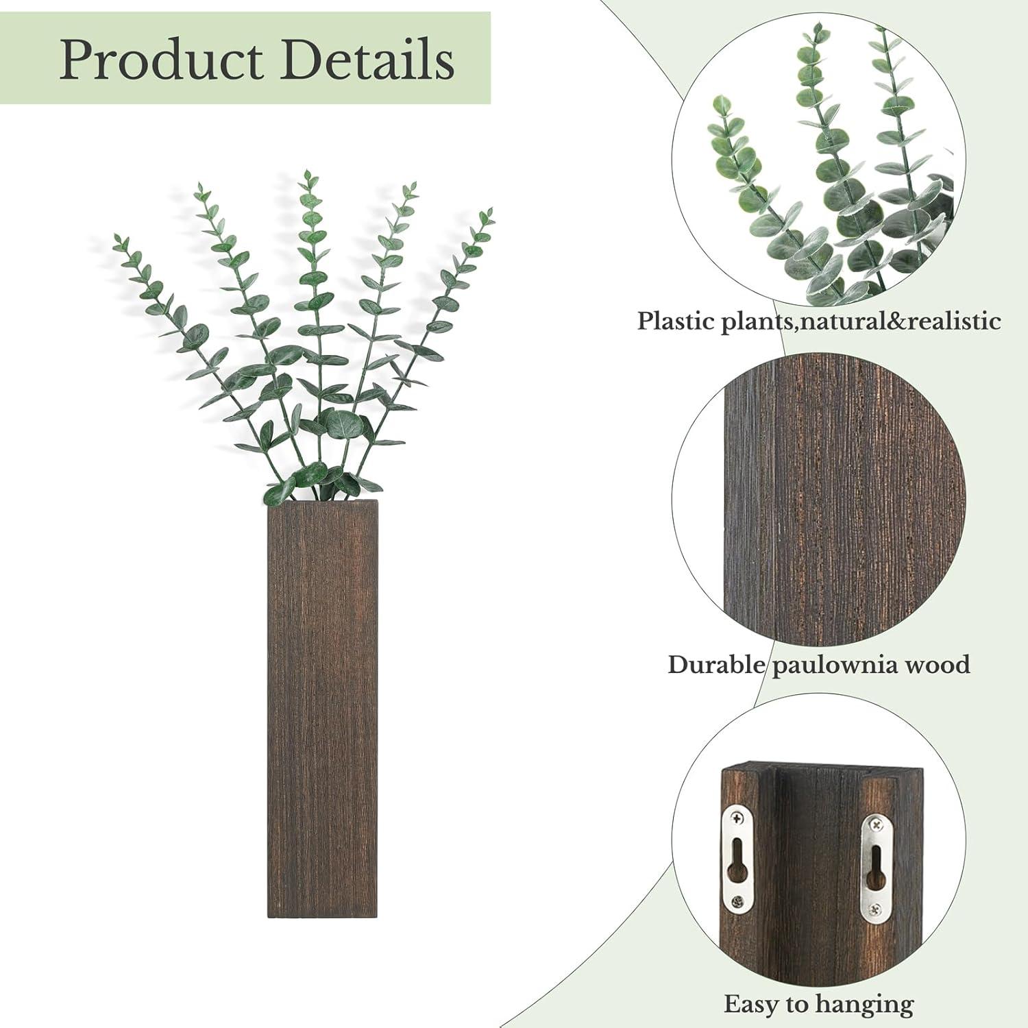 Macetero de Madera Dahey 2 Piezas con Eucalipto Artificial