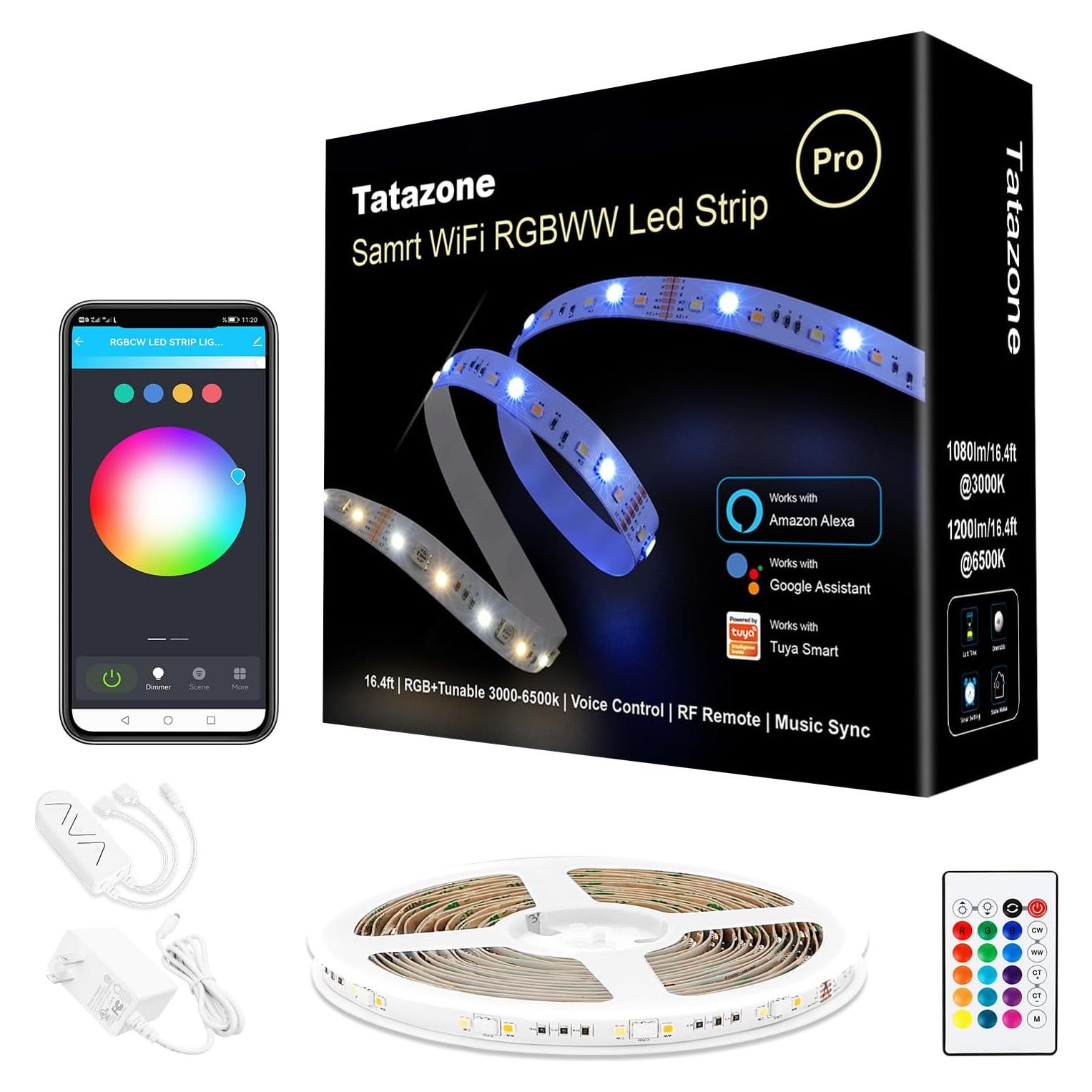 Tira de luces LED RGBWW Tatazone 5m WiFi Alexa y Google