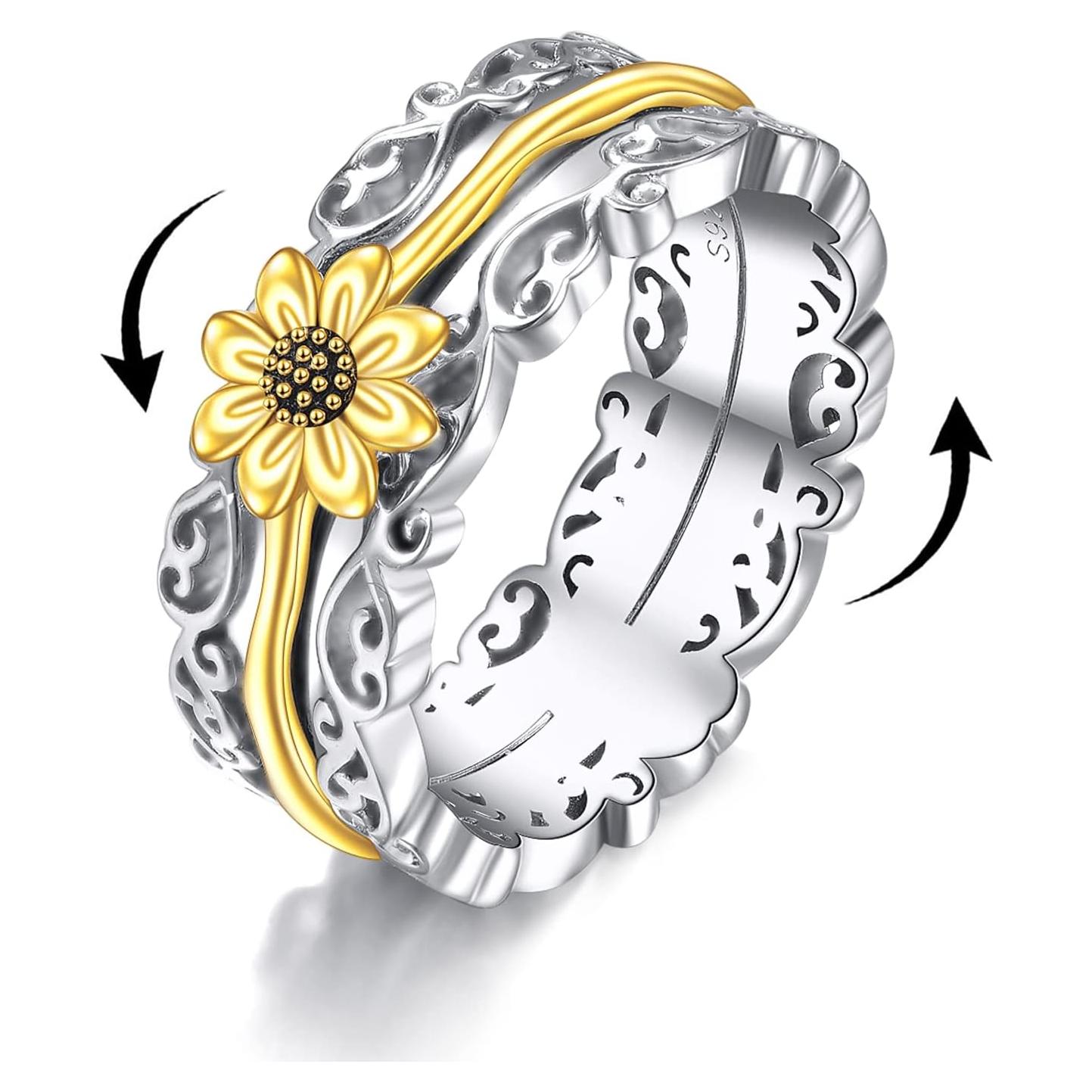 Anillo giratorio de girasol VONALA 925 plata esterlina