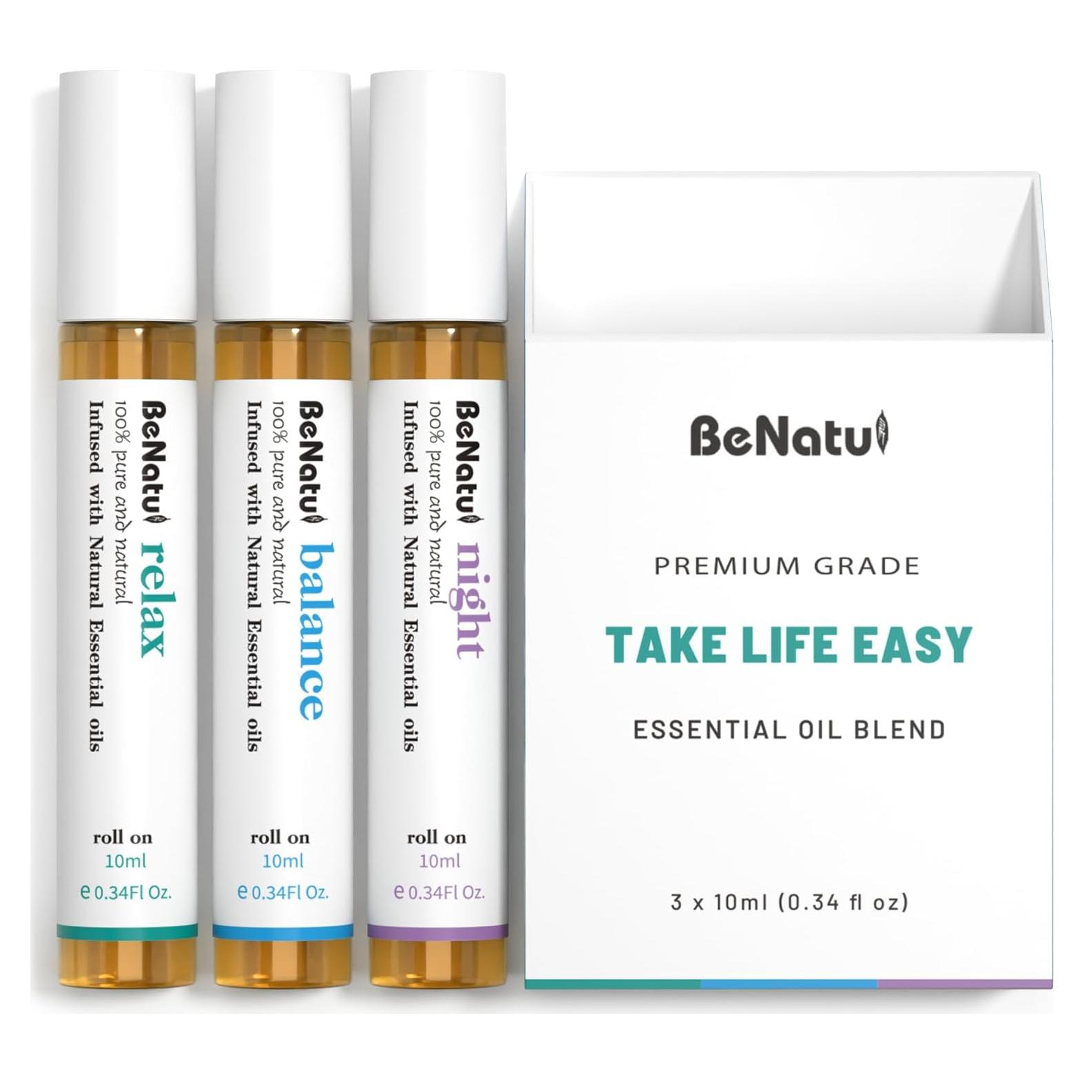 Juego de Aceites Esenciales Roll-On 100% Natural - Relajación, Noche, Equilibrio