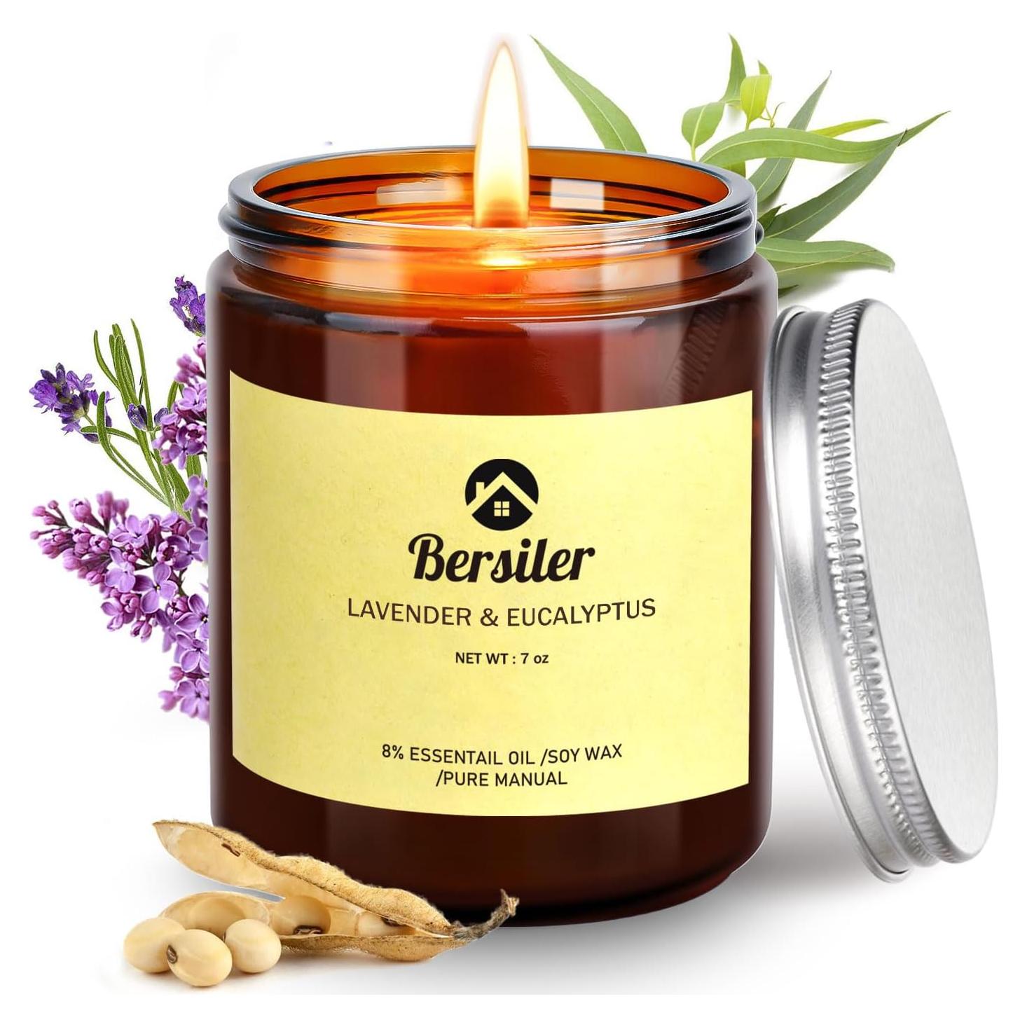 Vela Aromática de Cera de Soja Bersiler 200g Lavanda Eucalipto