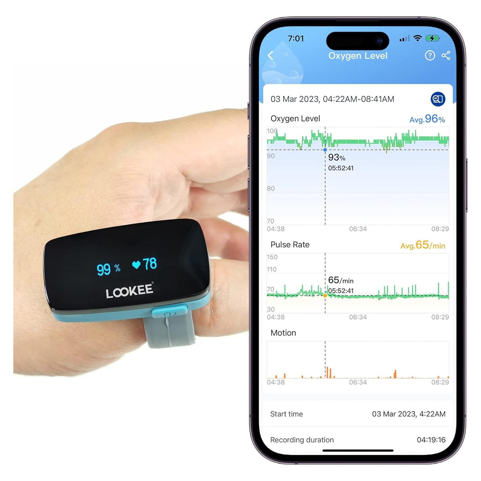 LOOKEE Anillo Oxímetro de Pulso - Monitor de Oxígeno Portátil