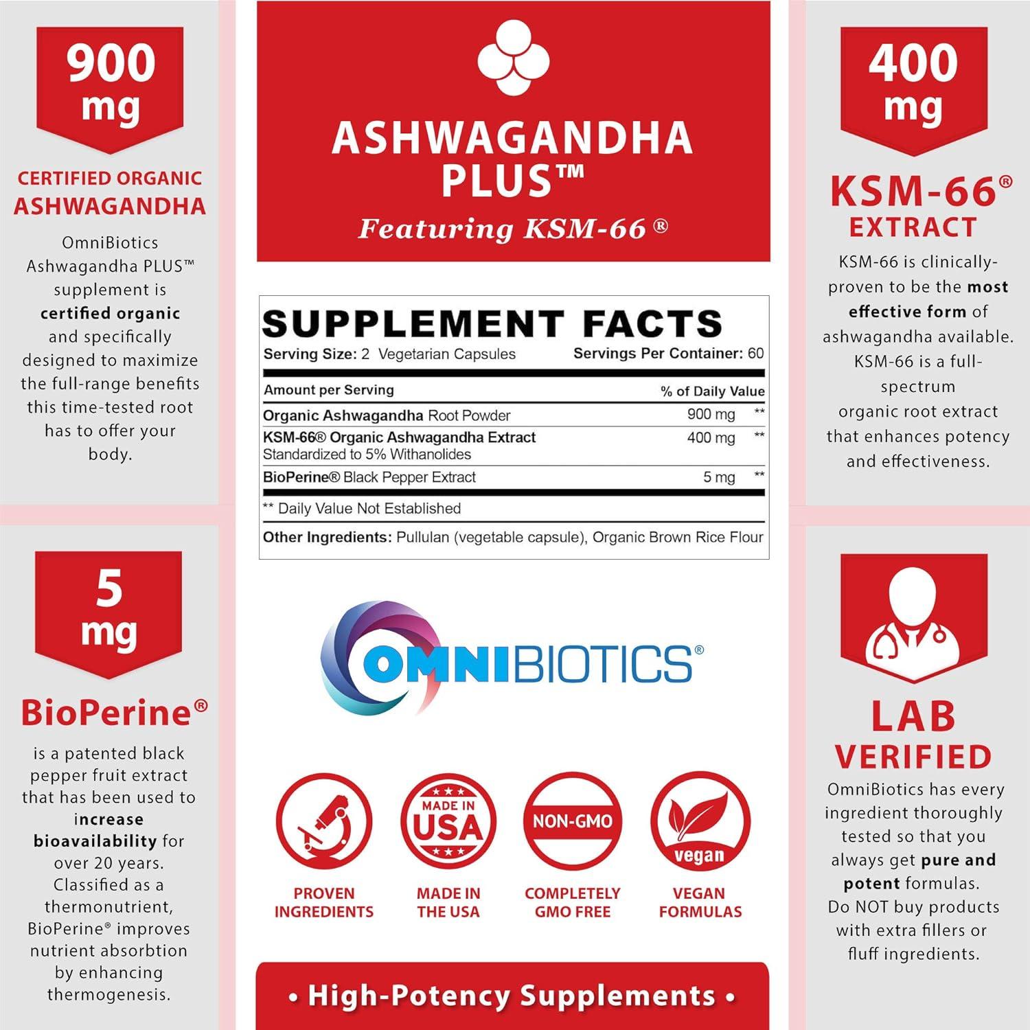 Suplemento Ashwagandha Orgánico KSM-66 1300mg 120 Cápsulas