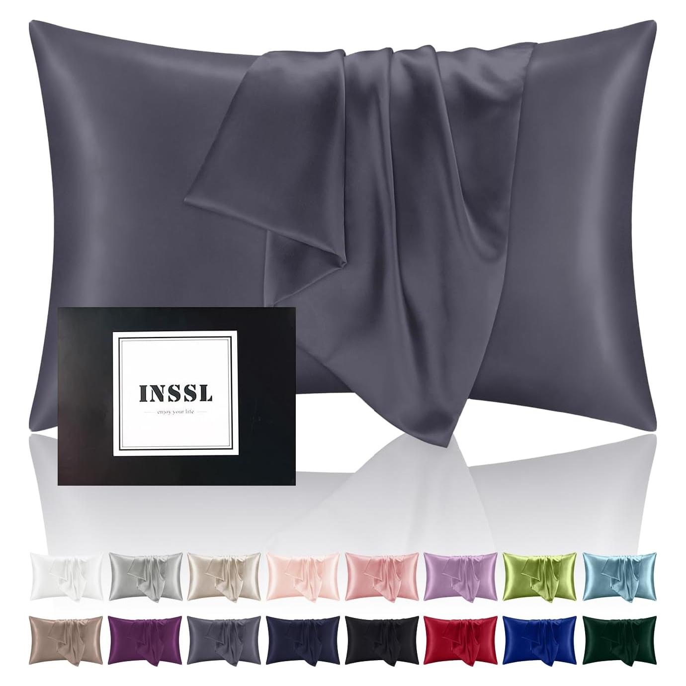 Funda de Almohada de Seda INSSL Estándar Gris Oscuro