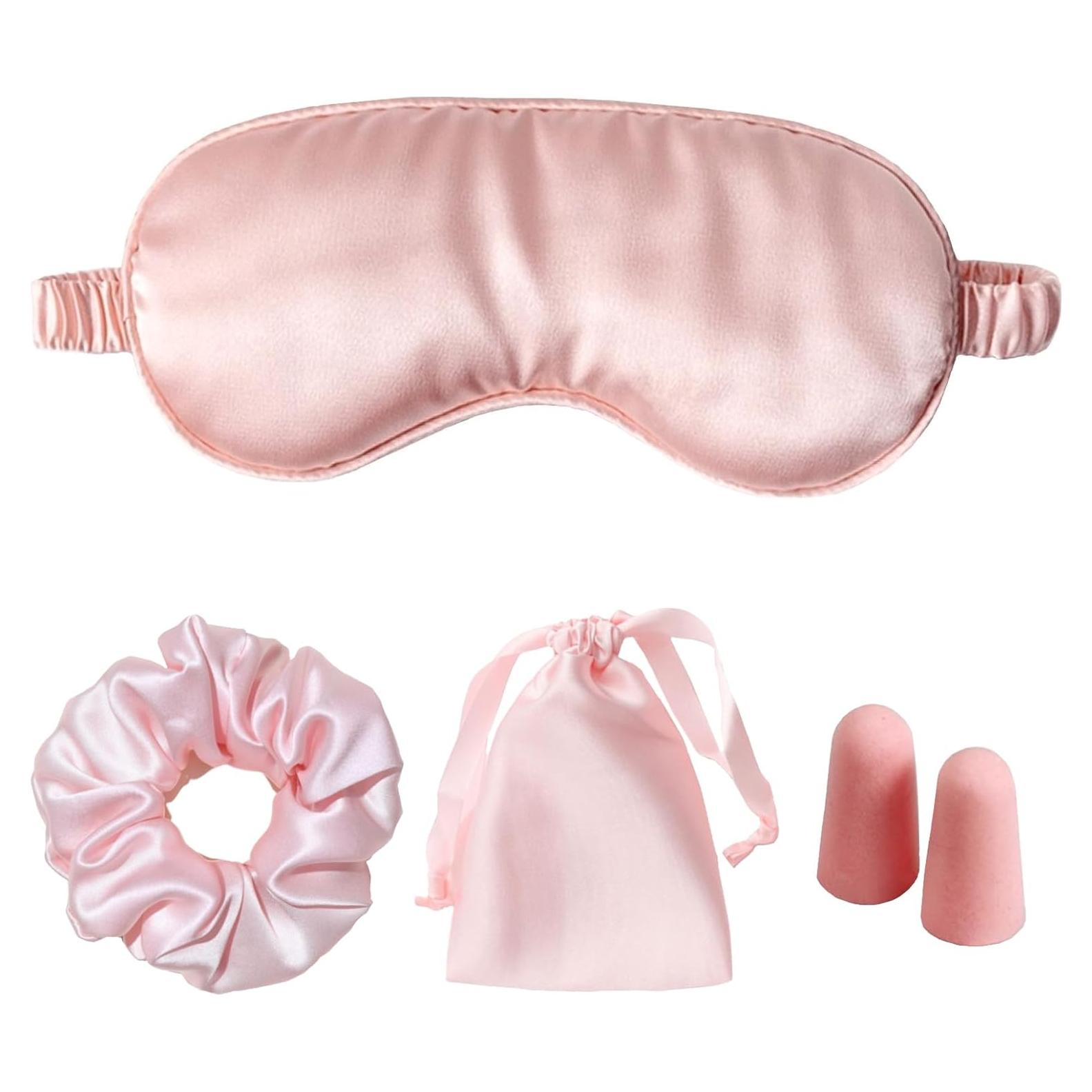 Máscara de Sueño de Satén Rosa LCBD con Tapones y Bolsa