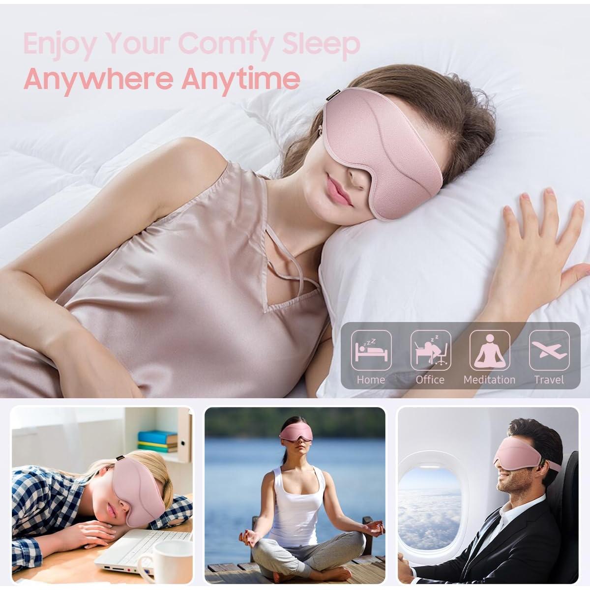 Máscara para dormir BeHoomi 3D rosa, ajuste ergonómico