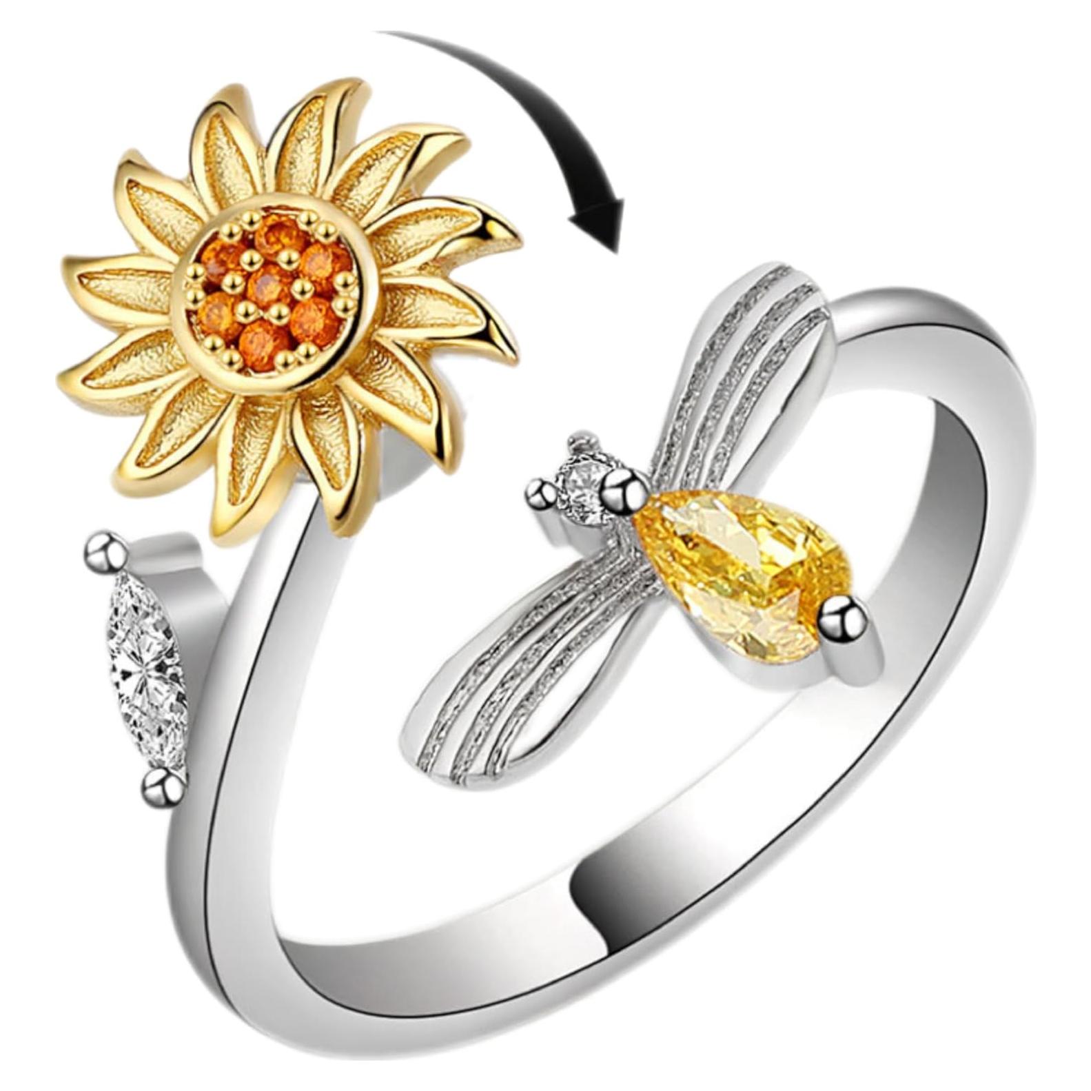 Anillo Fidget Giratorio Ajustable Estrella y Luna Circonita