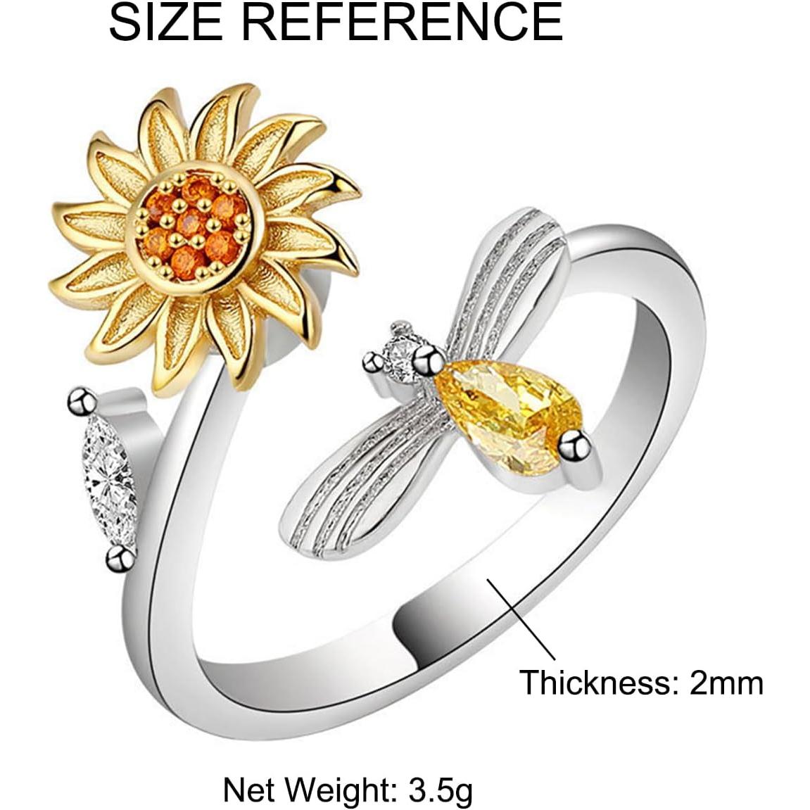 Anillo Fidget Giratorio Ajustable Estrella y Luna Circonita