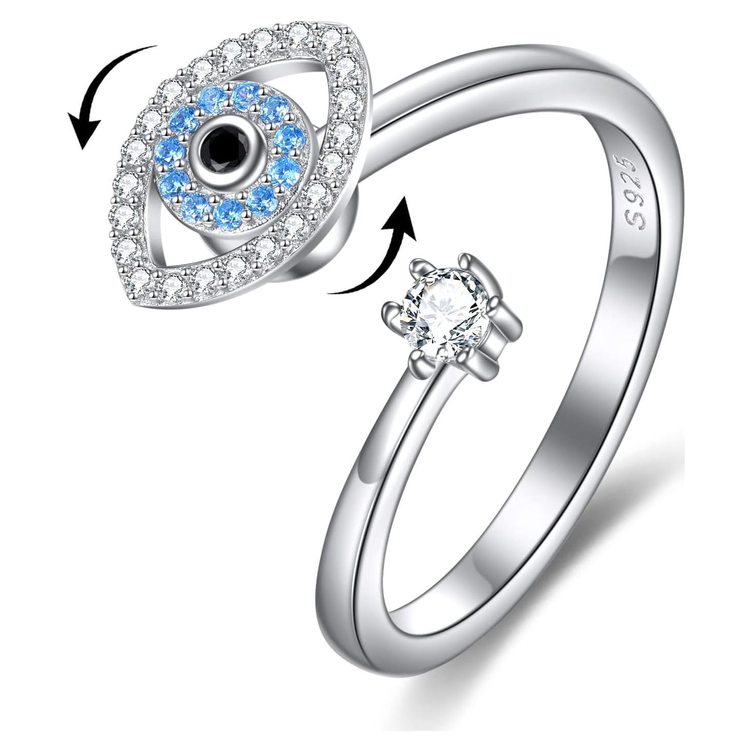 Anillo Antiestrés Ojo Maligno Plata 925 Mujeres 7#