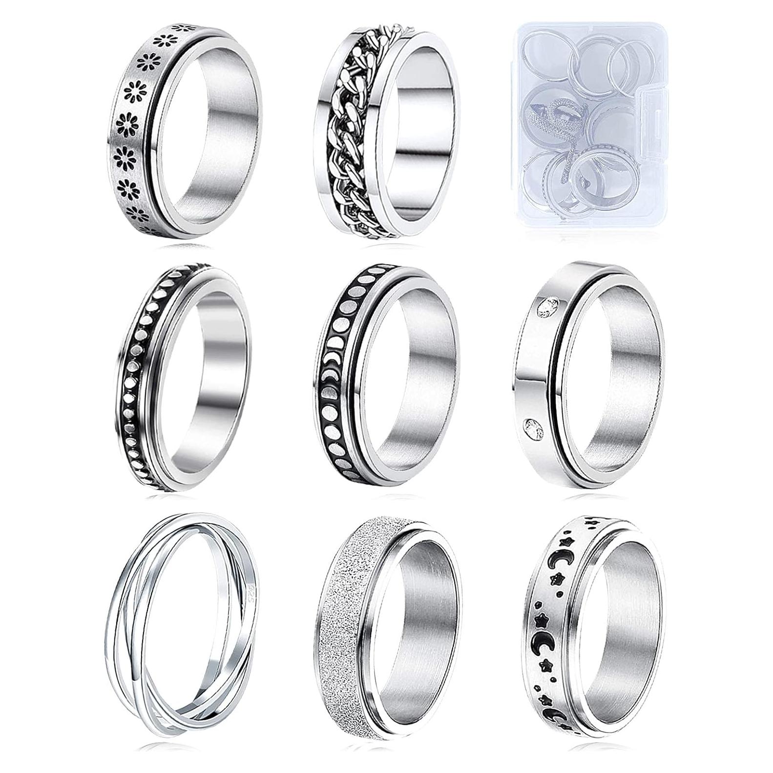 Anillos MUCAL Antiansiedad 8pcs Acero Inoxidable Unisex