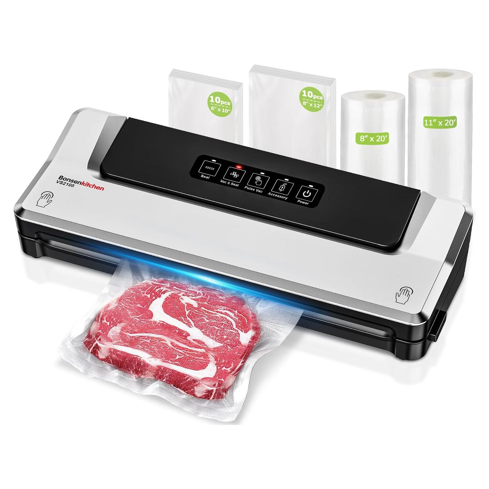 Selladora al Vacío Bonsenkitchen 2100 Plata con 20 Bolsas