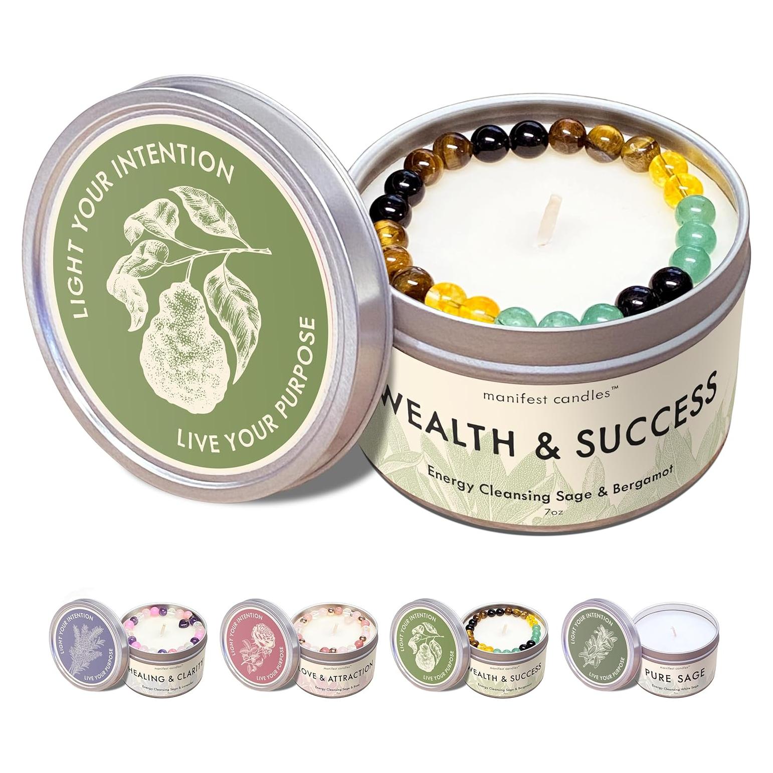 Vela de Dinero Salvia y Bergamota con Pulsera de Éxito