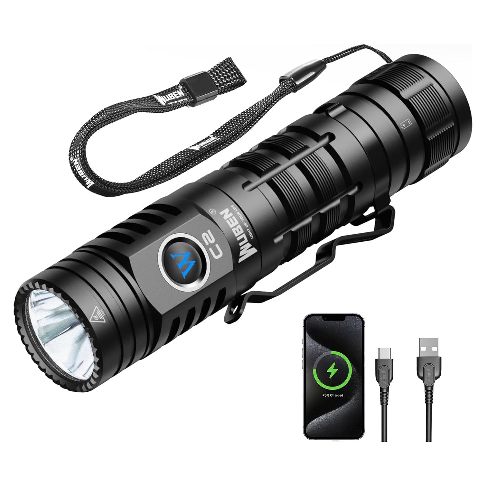 Linterna Recargable WUBEN C2 2000 Lúmenes LED Táctica IP68