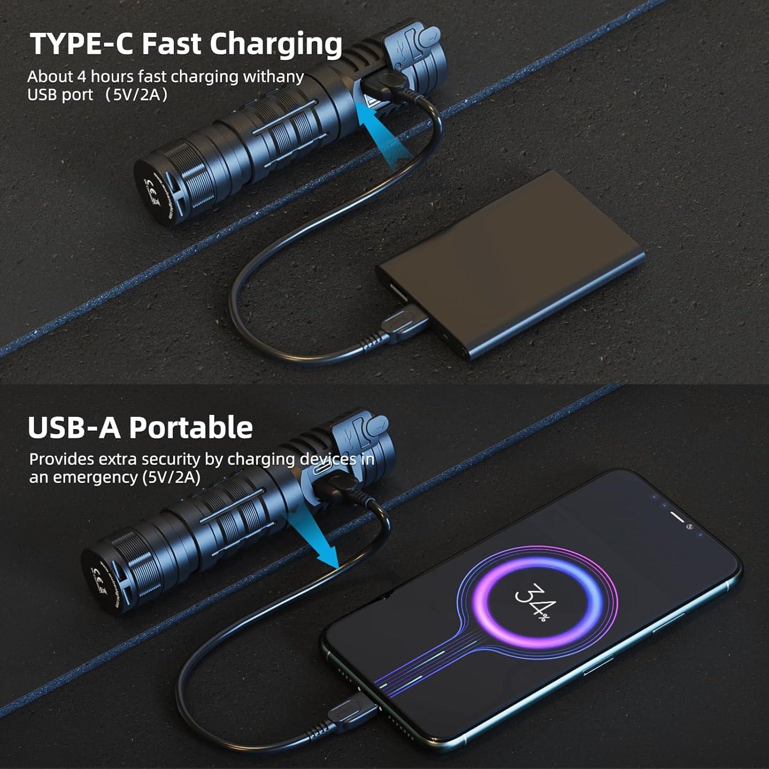 Linterna Recargable WUBEN C2 2000 Lúmenes LED Táctica IP68