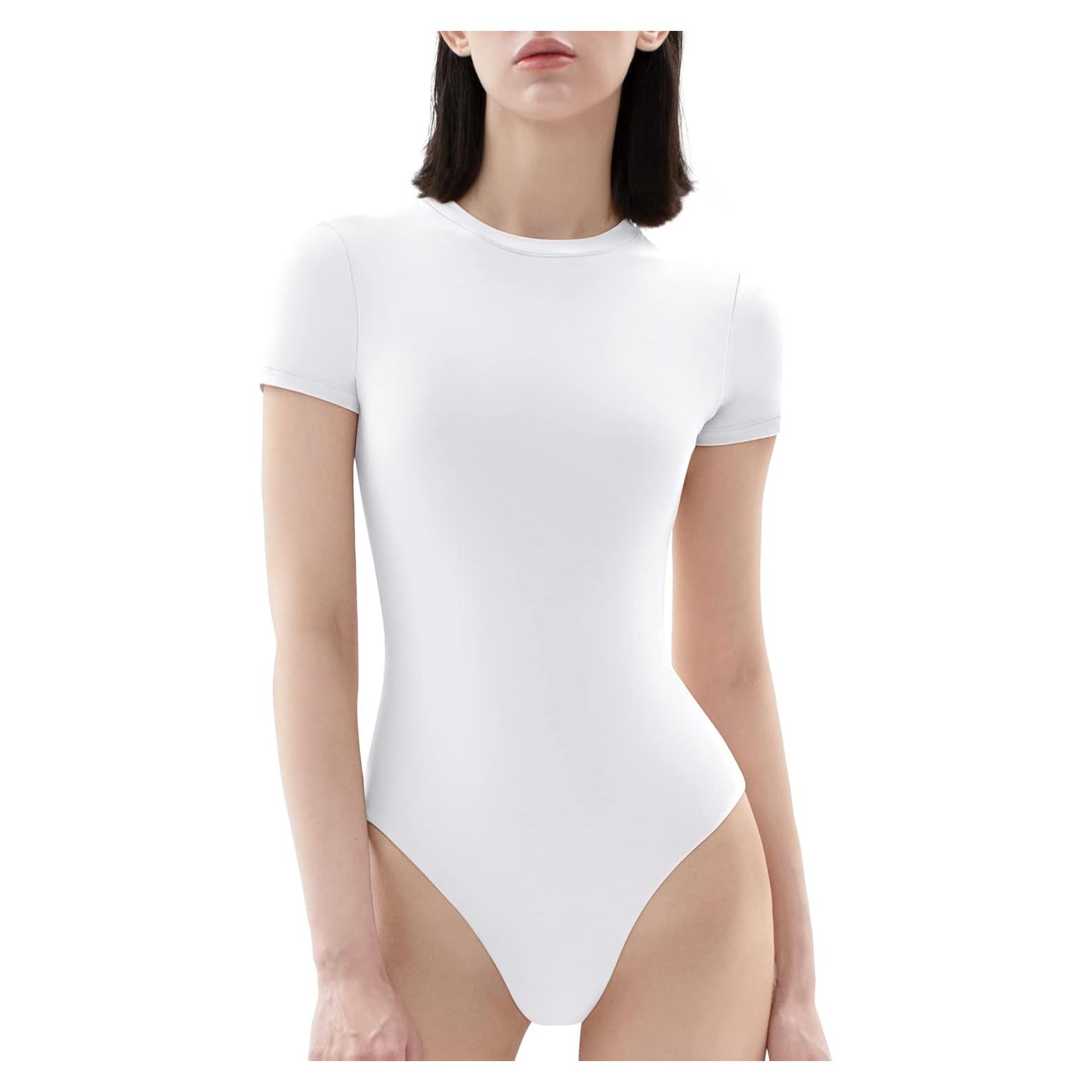 Body de mujer PUMIEY blanco salpicado, manga corta, tanga