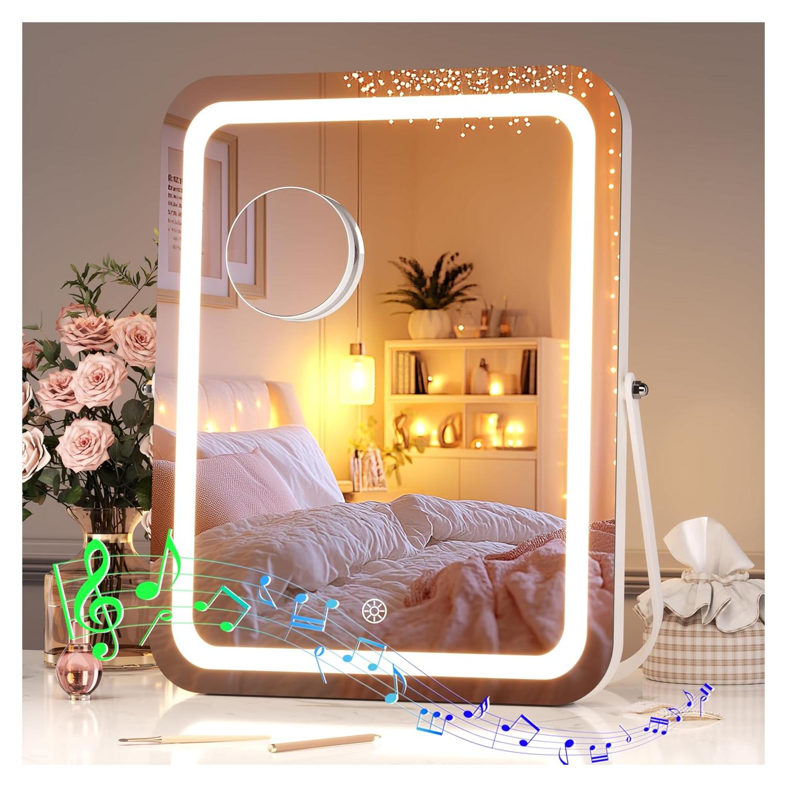 Espejo de Maquillaje LED Hasipu 28x36 cm con Altavoz Bluetooth