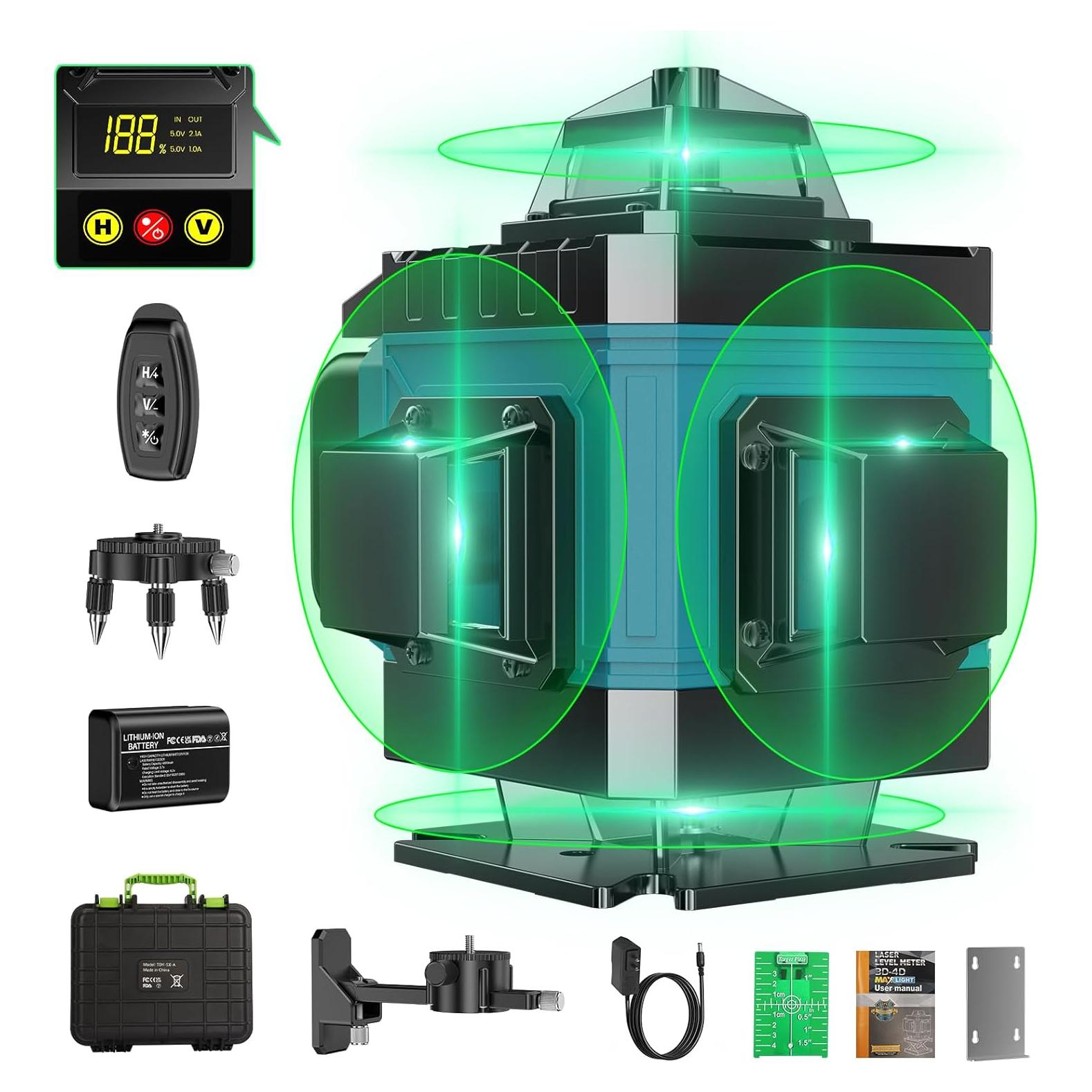 Nivel láser 4D auto nivelante LQHUE 16 líneas 360° verde