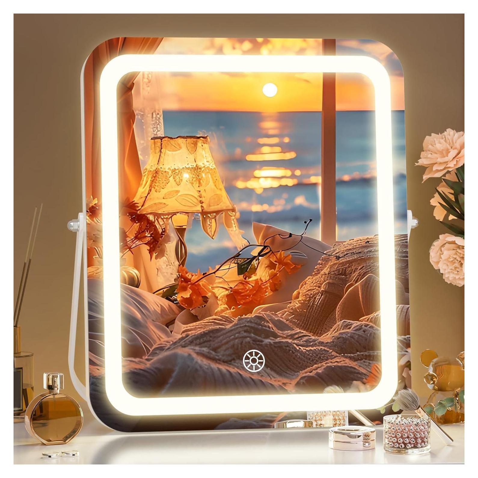 Espejo de tocador LED Hasipu 25x30 cm 3 modos luz táctil