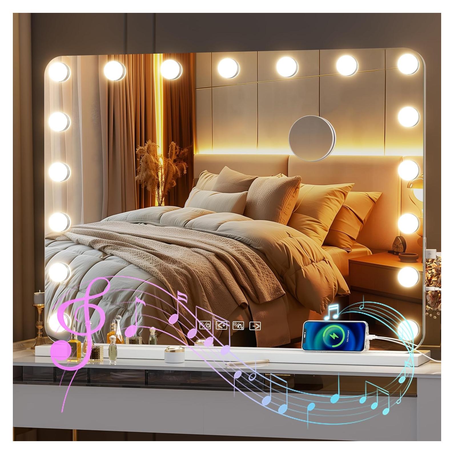 Espejo de tocador Hasipu con luces y altavoz Bluetooth 80x60cm