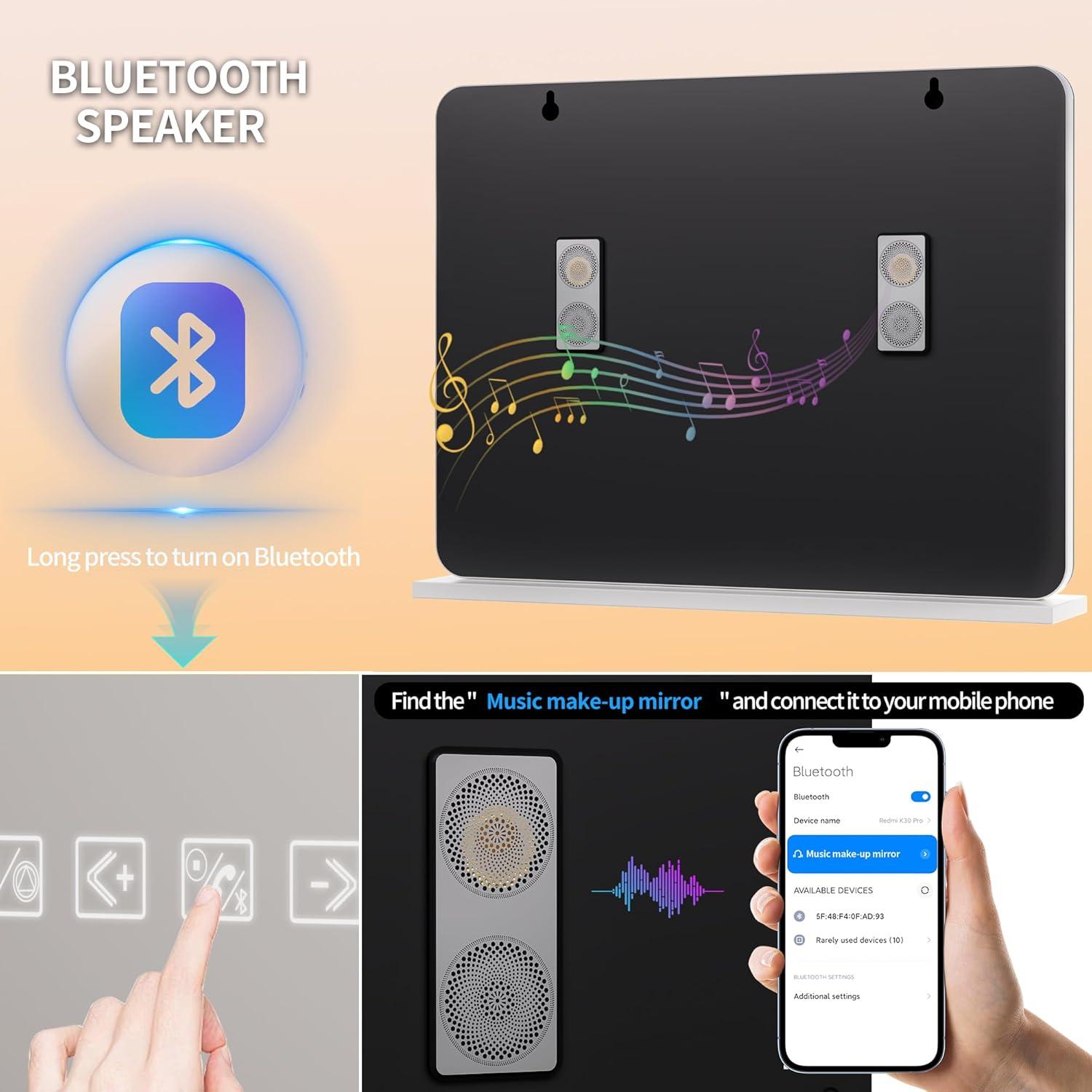 Espejo de tocador Hasipu con luces y altavoz Bluetooth 80x60cm