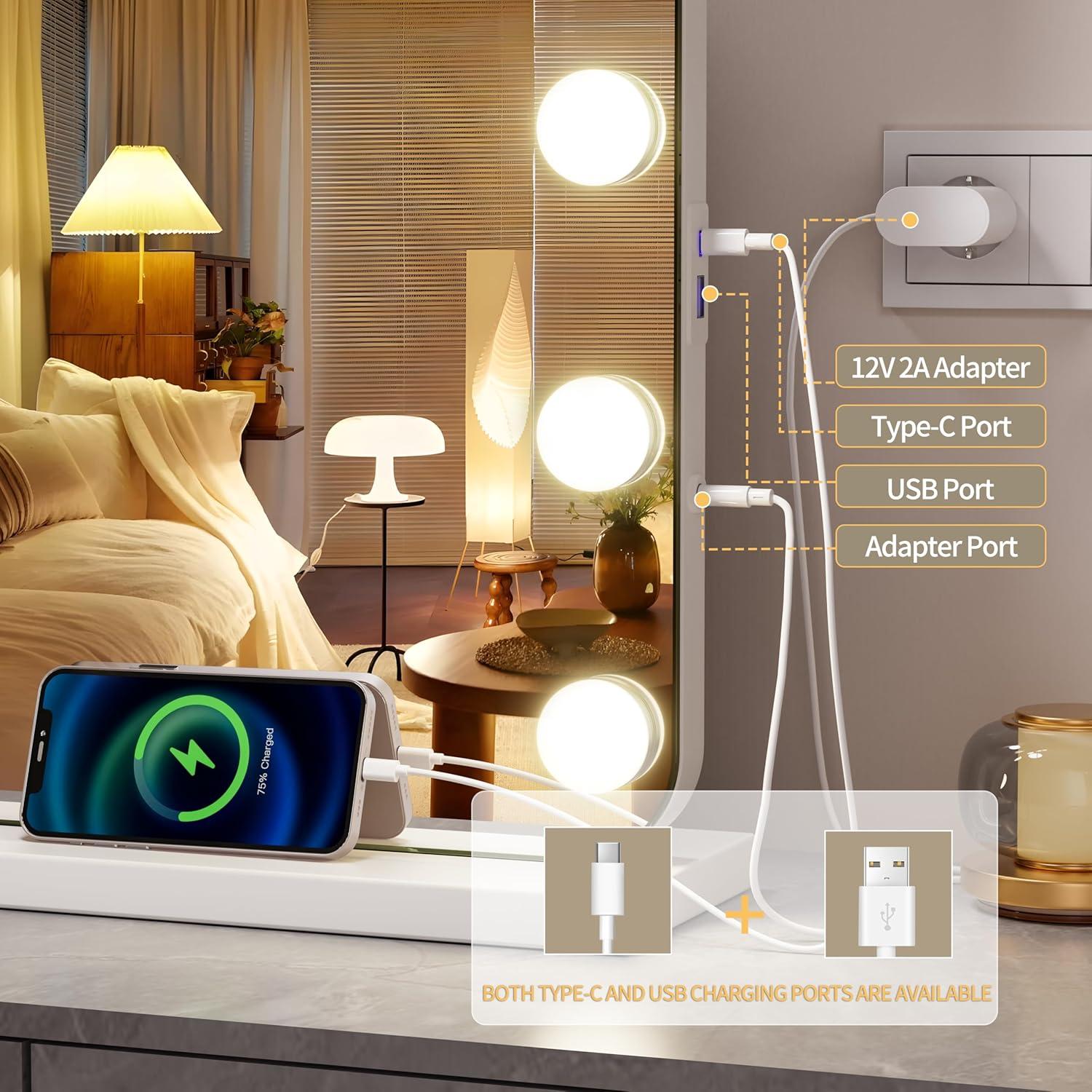 Espejo de tocador Hasipu con luces y altavoz Bluetooth 80x60cm