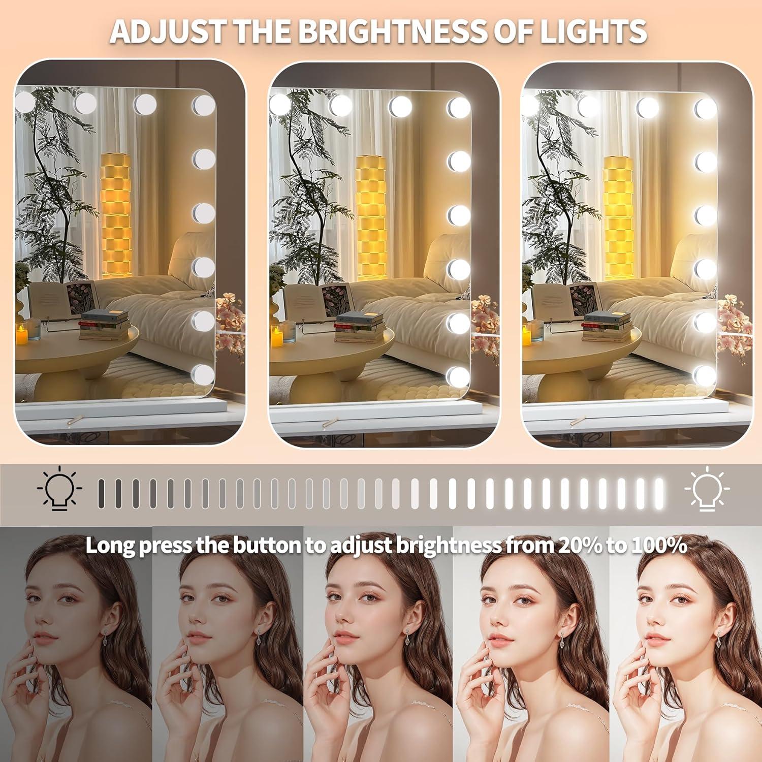 Espejo de tocador Hasipu con luces y altavoz Bluetooth 80x60cm