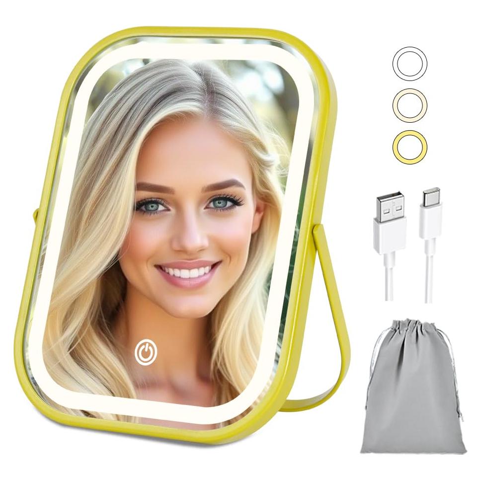 Espejo de tocador iluminado YEKKOPT 20x15 cm recargable