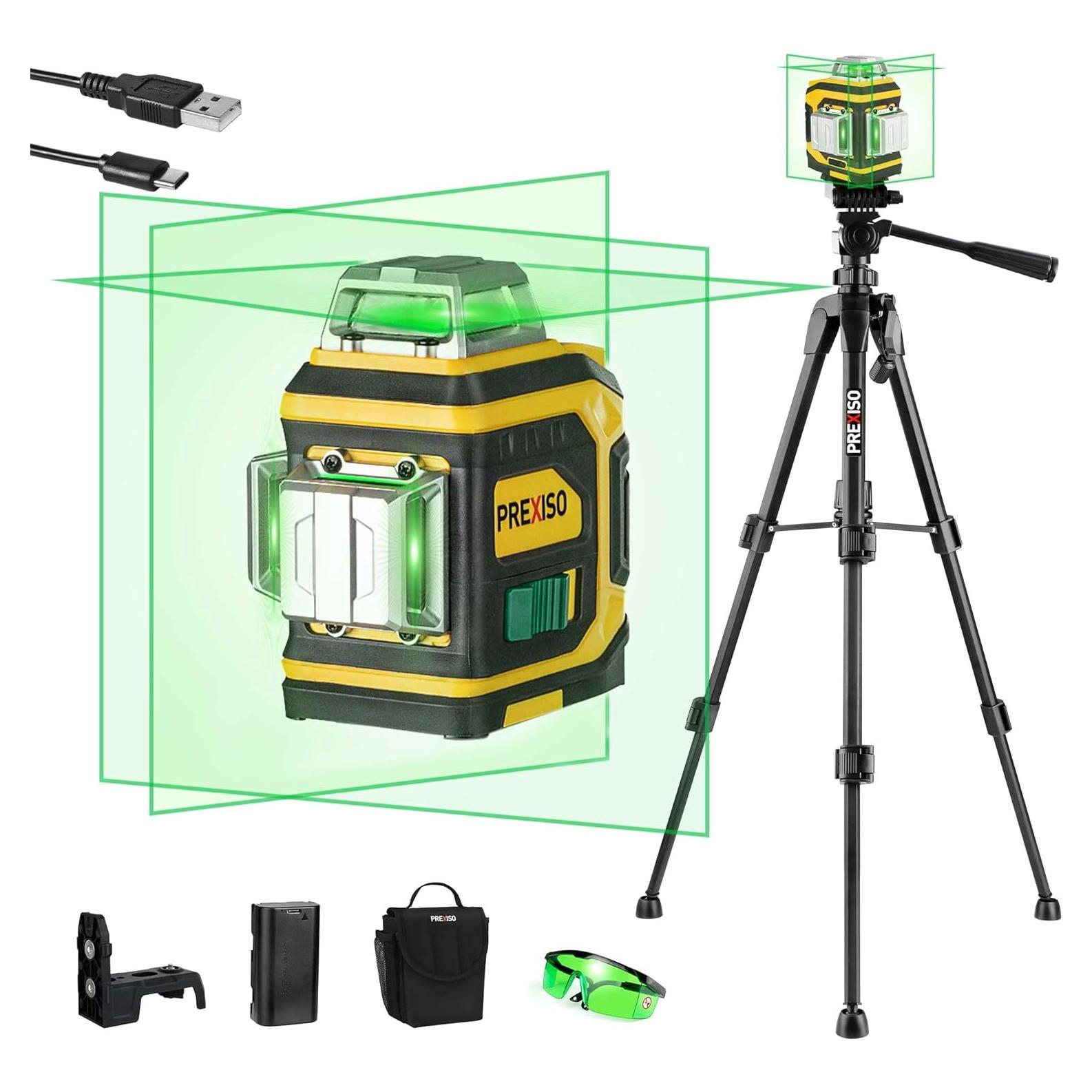 Nivel láser verde 360° PREXISO recargable con trípode
