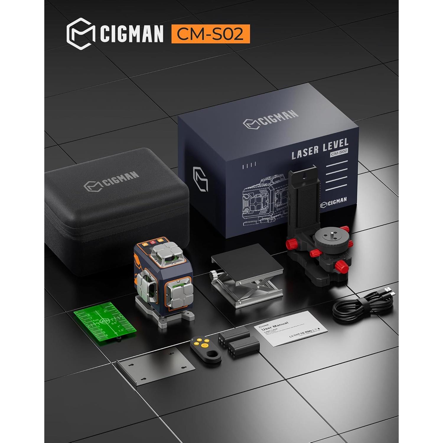 CIGMAN 4x360° 16 Lines Laser Level with Remote&APP Control, Green Self Leveling Cross Line Laser, 4D Vertical/Horizontal Line for Construction, Home Renovation, Picture Hanging