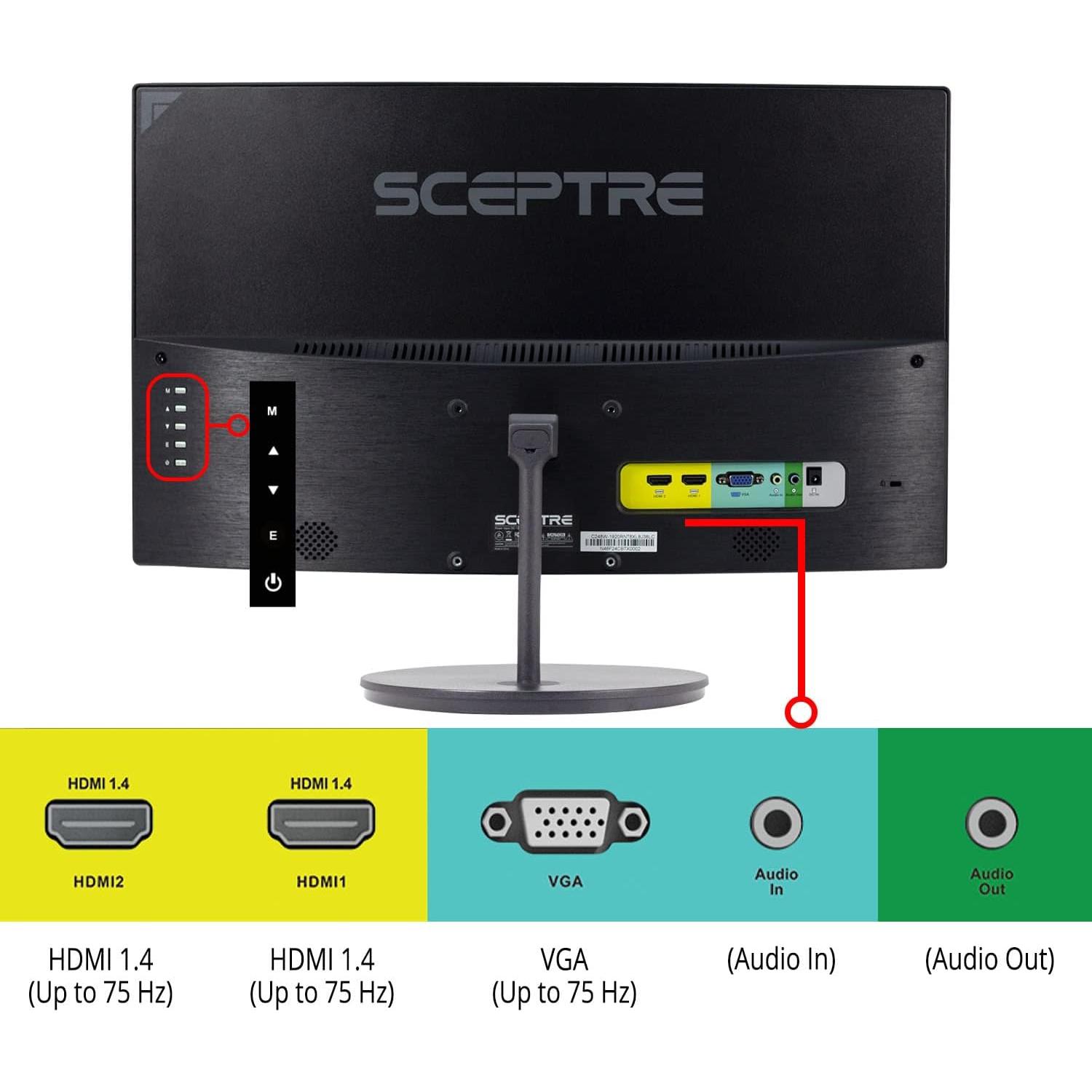 Monitor Curvo Sceptre 24" 1080p R1800 HDMI VGA Altavoces