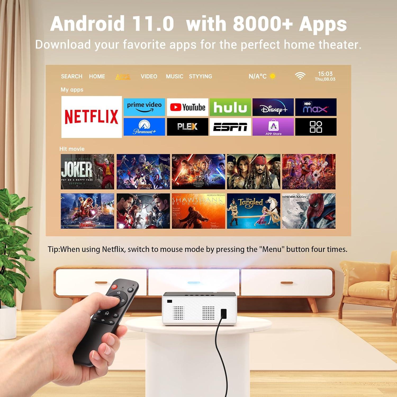 Proyector Inteligente TOWOND 1080p Wifi Bluetooth Android TV