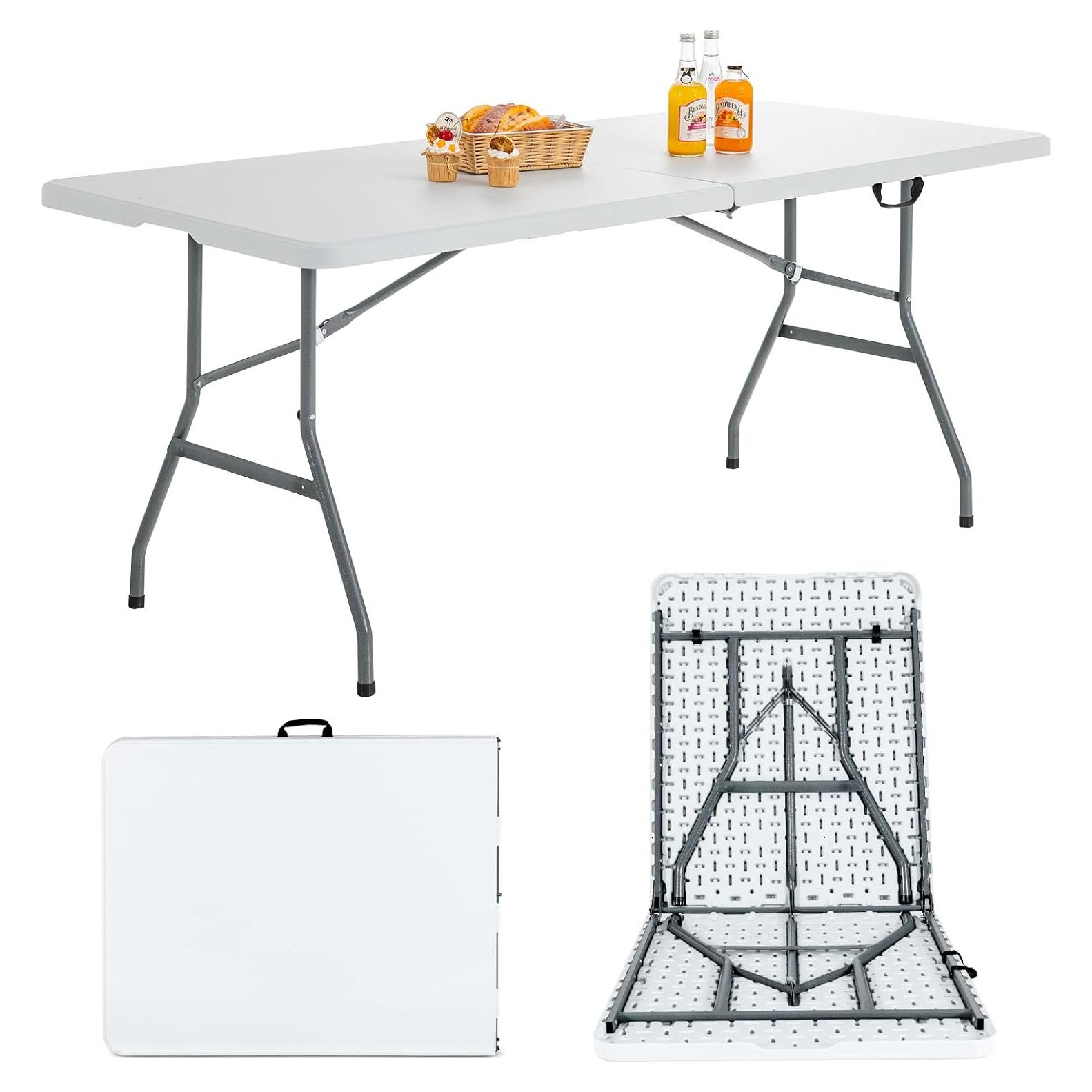 Mesa Plegable Goplus 1.80m Blanca para Picnic y Camping