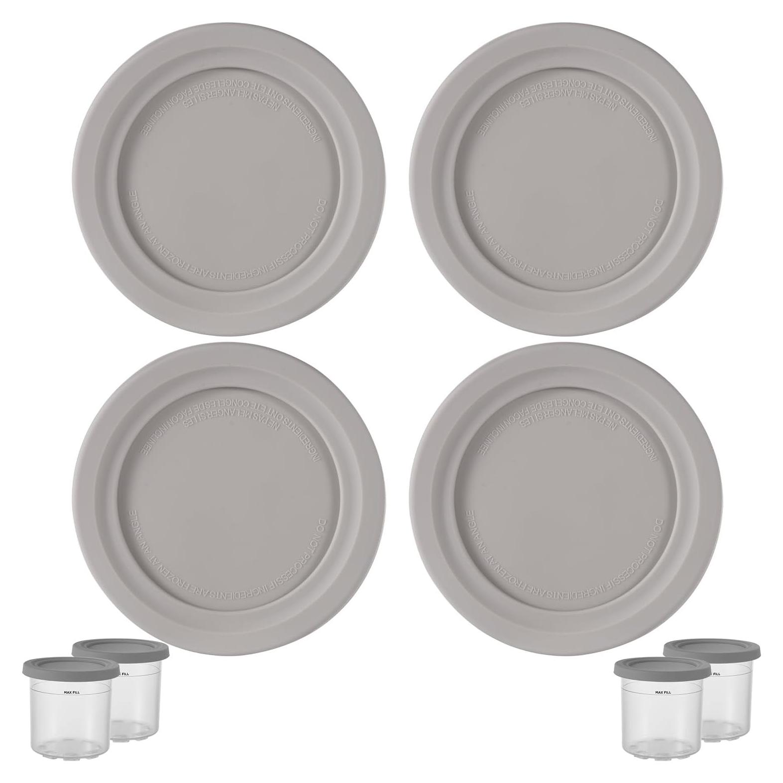4 Tapas de Silicona para Tazas de Helado Lasuroa 11.5cm Gris